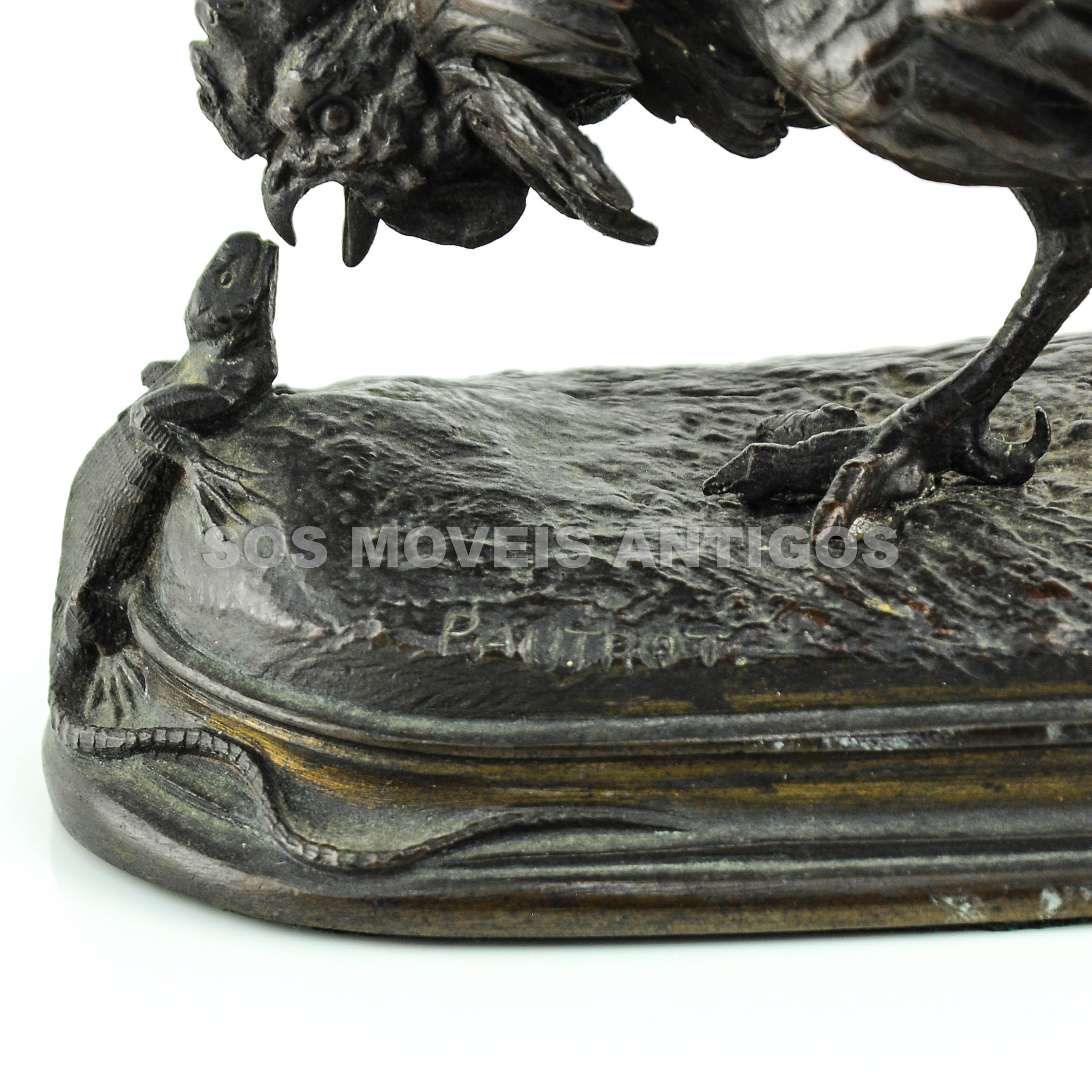 ESCULTURA FRANCESA – SÉC.XIX – FERDINAND PAUTROT – REPRESENTANDO GALO E LAGARTO – SOSMOVEISANTIGOS – ANTIQUARIO SP (1)
