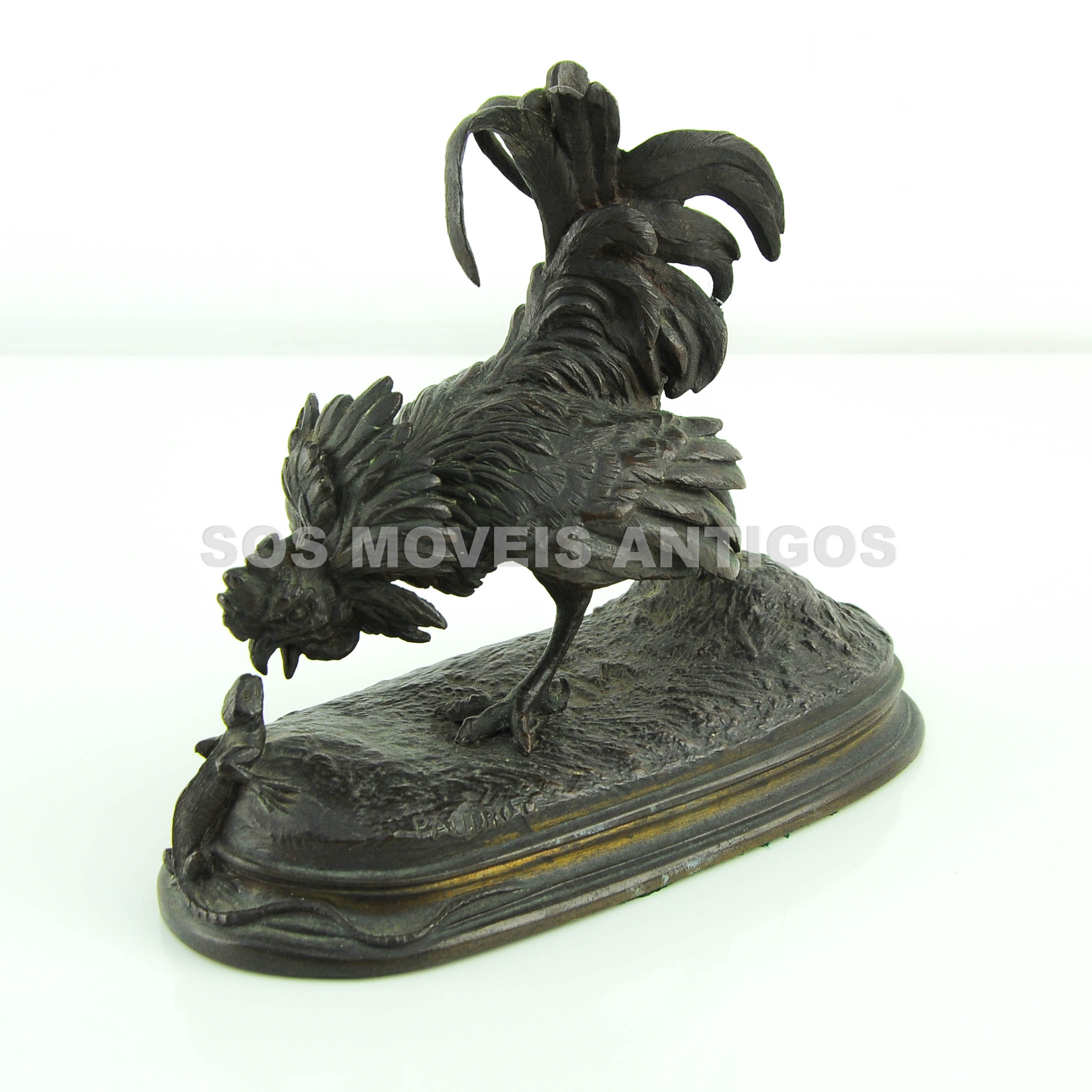 ESCULTURA FRANCESA – SÉC.XIX – FERDINAND PAUTROT – REPRESENTANDO GALO E LAGARTO – SOSMOVEISANTIGOS – ANTIQUARIO SP (2)